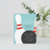 Bowling Birthday Party Uitnodiging Briefkaart (Staand voorkant)