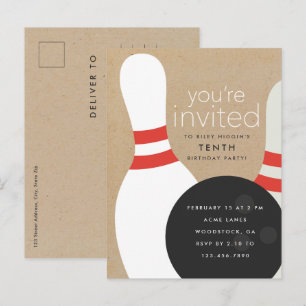 Bowling Birthday Party Uitnodiging Briefkaart