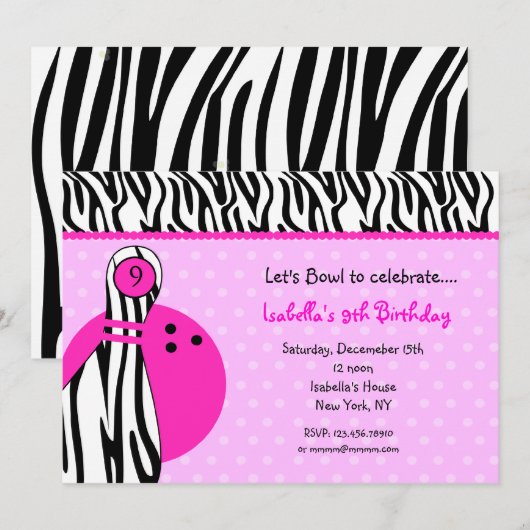Bowling Birthday Party - Uitnodigingen (Voorkant / Achterkant)