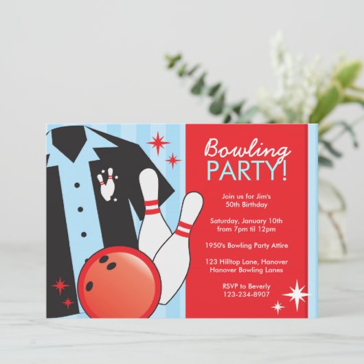 Bowling Birthday Party - Uitnodigingen (Staand voorkant)