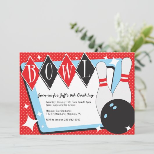 Bowling Birthday Party - Uitnodigingen (Staand voorkant)
