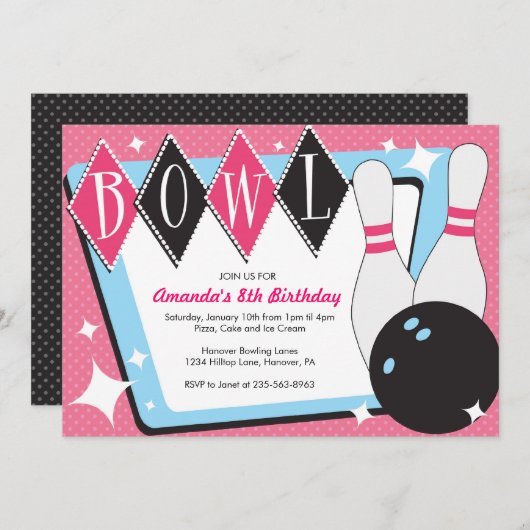 Bowling Birthday Party - Uitnodigingen (Voorkant / Achterkant)