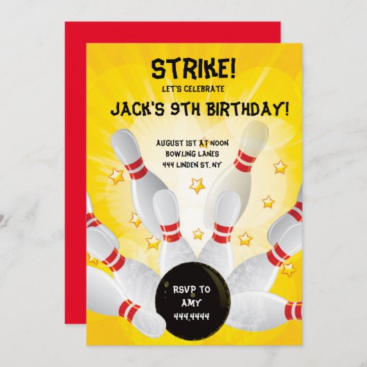 Bowling Birthday Party - Uitnodigingen (Voorkant / Achterkant)