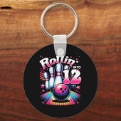 Bowling Birthday Rollin Into 12 Party 12th Bday Re Sleutelhanger (Voorkant)