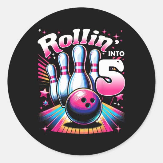 Bowling Birthday Rollin Into 5 Party 5th Birthday  Ronde Sticker (Voorkant)