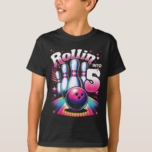 Bowling Birthday Rollin Into 5 Party 5th Birthday  T-shirt (Voorkant)