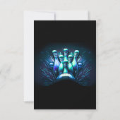 Bowling Birthday Thank You Card Boys Blue Neon Kaart (Achterkant)