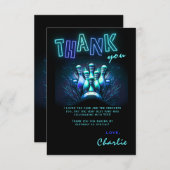 Bowling Birthday Thank You Card Boys Blue Neon Kaart (Voorkant / Achterkant)