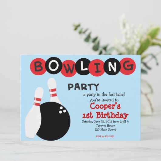 Bowling Birthday Uitnodiging (Staand voorkant)