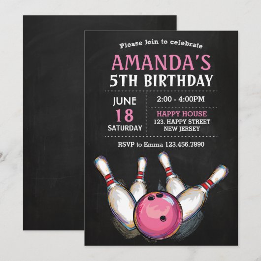 Bowling Birthday Uitnodiging (Voorkant / Achterkant)