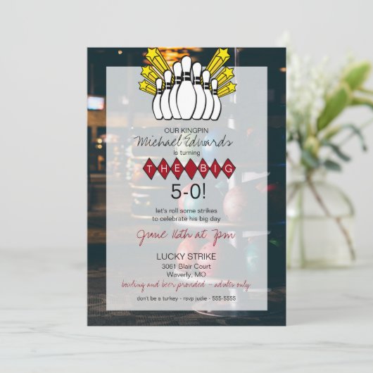 Bowling Birthday Uitnodiging (Staand voorkant)