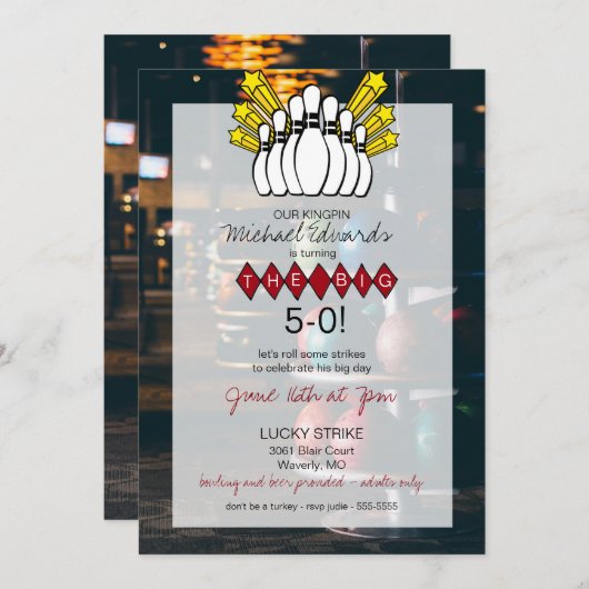 Bowling Birthday Uitnodiging (Voorkant / Achterkant)