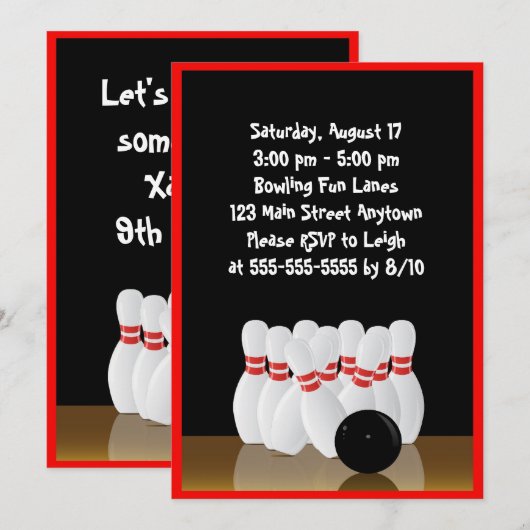 Bowling Birthday Uitnodiging (Voorkant / Achterkant)