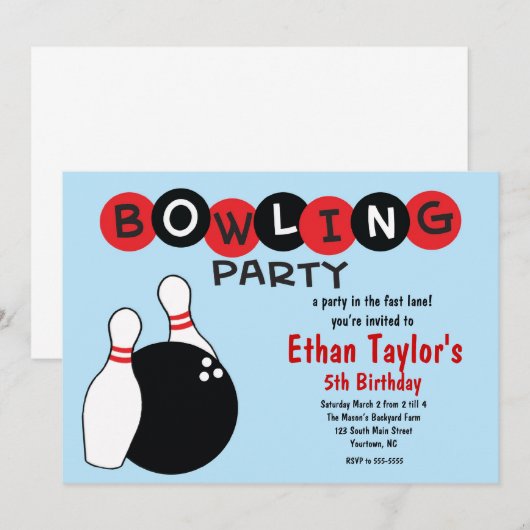 Bowling Birthday Uitnodiging (Voorkant / Achterkant)