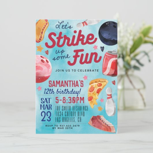 Bowling Birthday Uitnodiging (Staand voorkant)