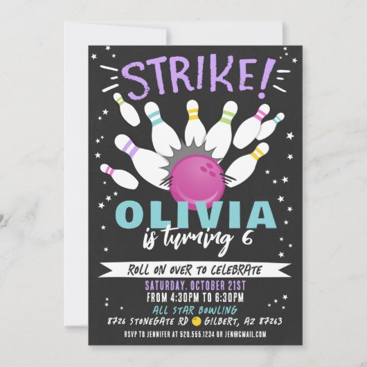 Bowling Birthday Uitnodiging (Voorkant)