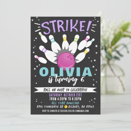 Bowling Birthday Uitnodiging (Staand voorkant)