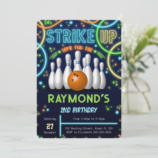 Bowling Birthday Uitnodiging (Staand voorkant)