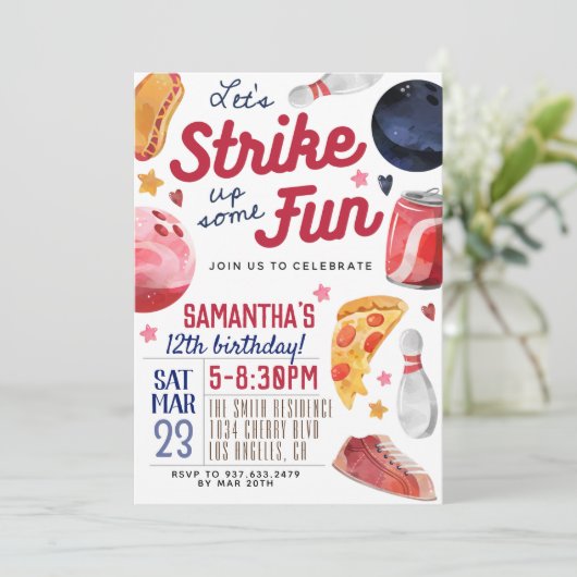 Bowling Birthday Uitnodiging (Staand voorkant)