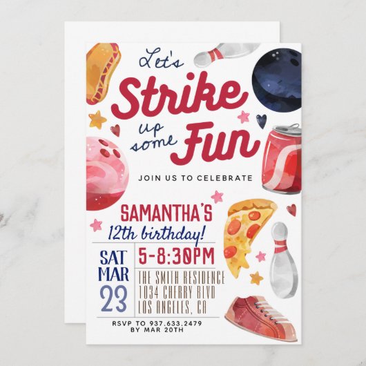 Bowling Birthday Uitnodiging (Voorkant / Achterkant)