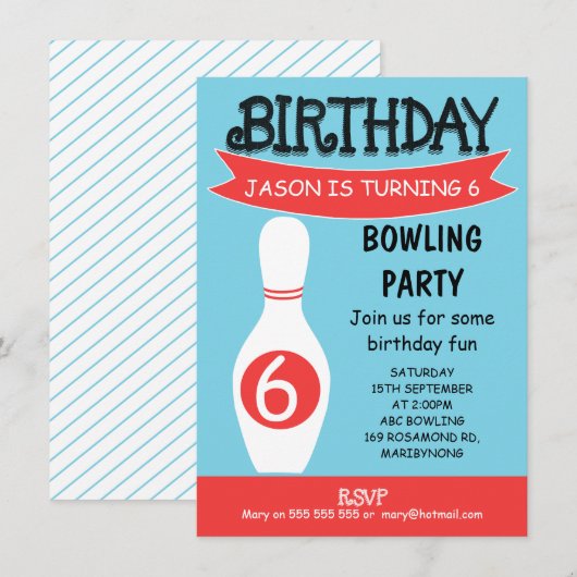 Bowling Birthday Uitnodiging (Voorkant / Achterkant)