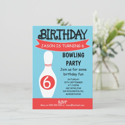 Bowling Birthday Uitnodiging (Staand voorkant)