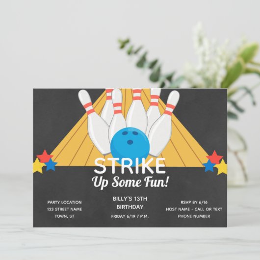 Bowling Birthday Uitnodiging (Staand voorkant)