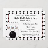 Bowling Birthday uitnodiging rood en zwart (Voorkant / Achterkant)