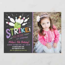 Bowling Birthday Uitnodiging Roze Paars meisje