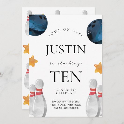 Bowling Birthday Uitnodiging voor kinderen (Voorkant / Achterkant)