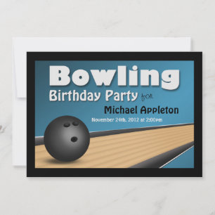 Bowling - Blue Birthday Party uitnodigingen