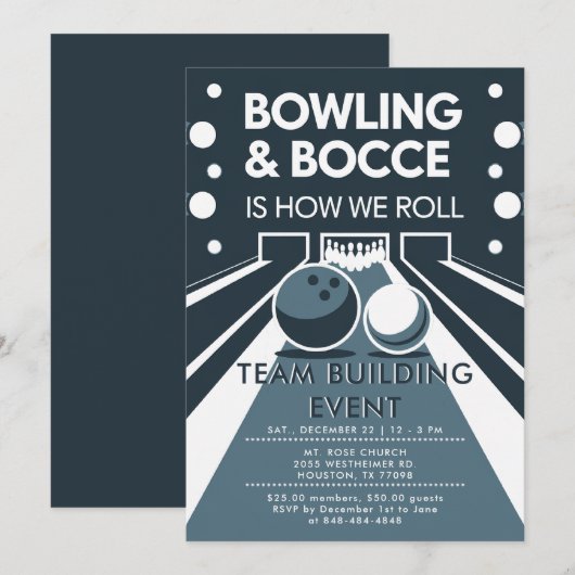 Bowling Bocce Team Building Church Business Blauw Kaart (Voorkant / Achterkant)