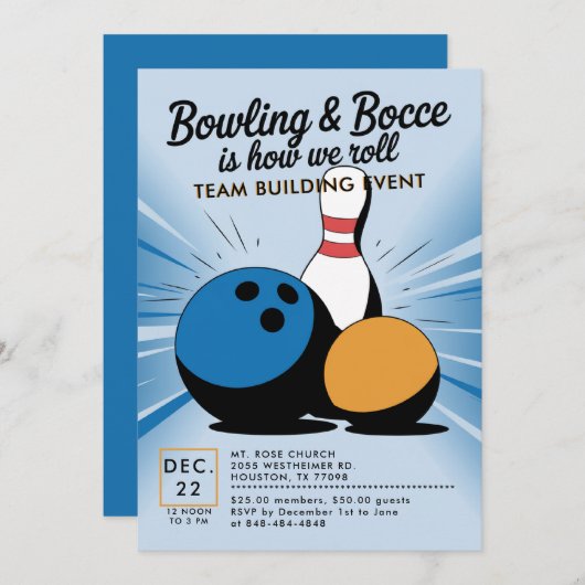 Bowling Bocce Team Building Church Business Blauw Kaart (Voorkant / Achterkant)