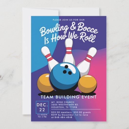 Bowling Bocce Team Building Church Business Bright Kaart (Voorkant)