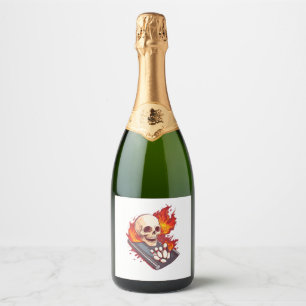 Bowling Botten - Funny Sports Skull Sparkling Wijnetiket