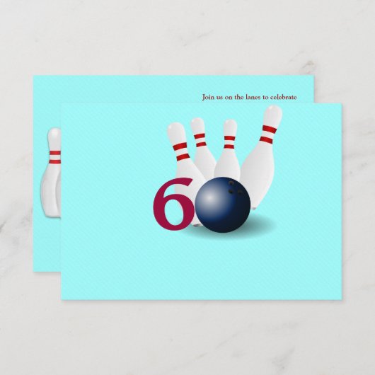 Bowling, bowler 60th Birthday Invitation. Kaart (Voorkant / Achterkant)