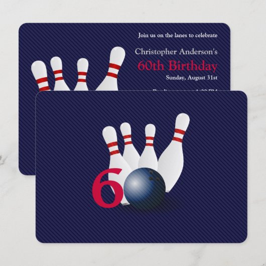 Bowling, bowler 60th Birthday Uitnodiging. Kaart (Voorkant / Achterkant)