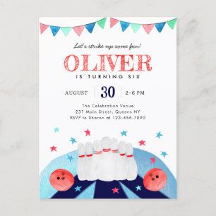 Bowling Boy Verjaardagsfeestje Strike Up Some Fun Briefkaart