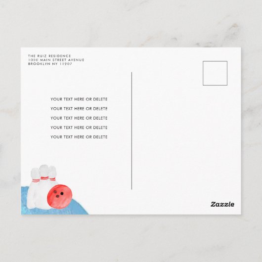 Bowling Boy Verjaardagsfeestje Strike Up Some Fun Briefkaart (Achterkant)