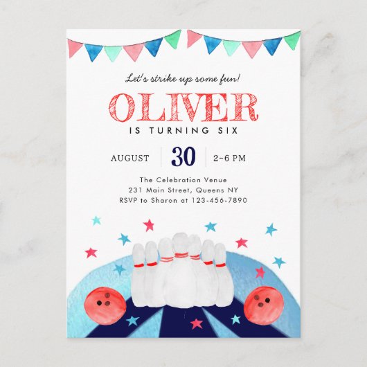 Bowling Boy Verjaardagsfeestje Strike Up Some Fun Briefkaart (Voorkant)