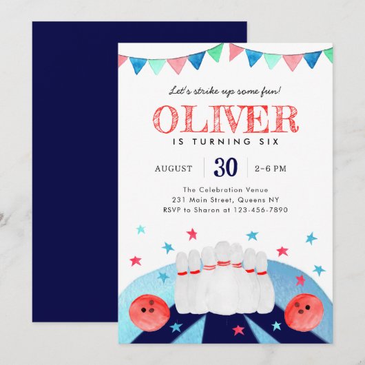 Bowling Boy Verjaardagsfeestje Strike Up Some Fun Kaart (Voorkant / Achterkant)