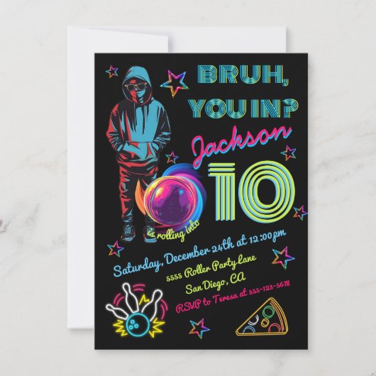 Bowling Bruh Neon Bowling verjaardag Kaart (Voorkant)