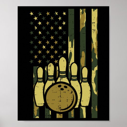 Bowling Camo Amerikaanse Vlag Patriottische Bowler Poster (Voorkant)