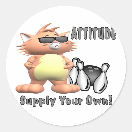 Bowling Cat: Attitude Ronde Sticker (Voorkant)