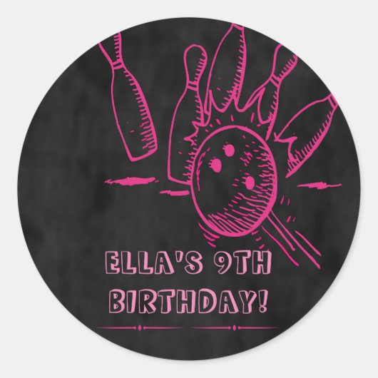 Bowling Chalkboard Birthday Party Stickers (Voorkant)