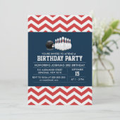 Bowling chevron sport verjaardag jongen uitnodigin kaart (Staand voorkant)