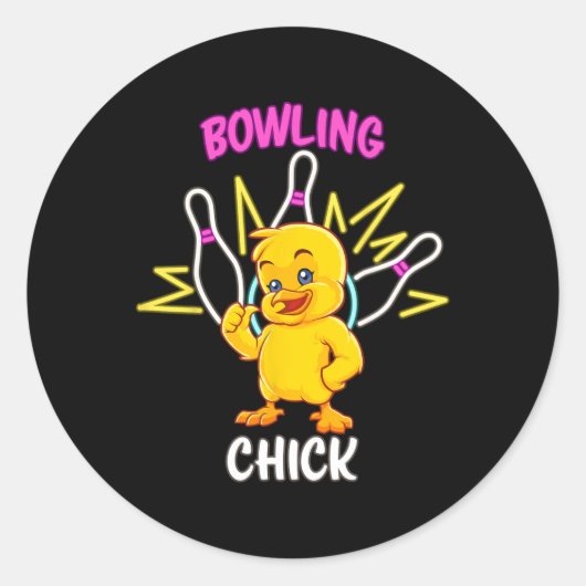 Bowling Chick Funny Chicken Sportatleet Ronde Sticker (Voorkant)