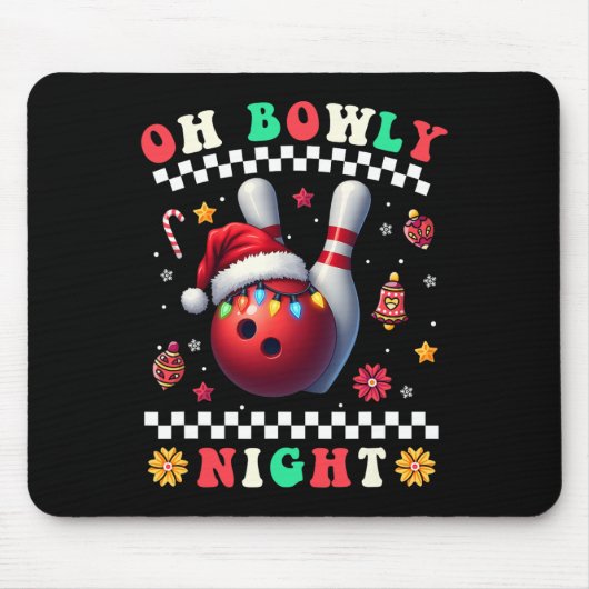 Bowling Christmas Oh Bowly Night Santa Hat Kerstmi Muismat (Voorkant)