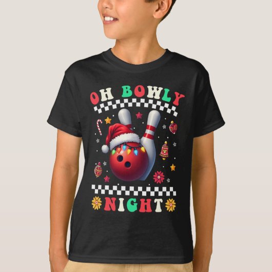Bowling Christmas Oh Bowly Night Santa Hat Kerstmi T-shirt (Voorkant)