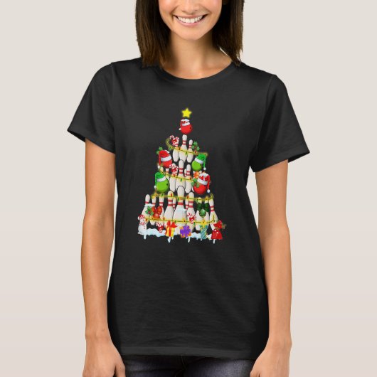 Bowling Christmas Tree  Bowling Player Xmas Light  T-shirt (Voorkant)